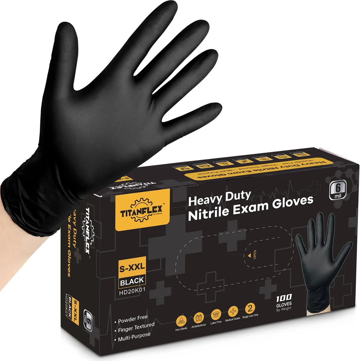 Box of 100 black nitrile gloves 9.5 inch length
