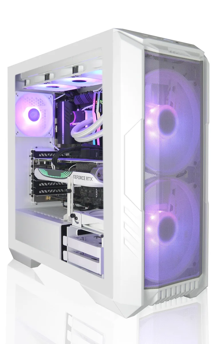 AVGPC AVGPC FrostFire Creator Gaming PC Ryzen 7 9800X3D RTX 5080 64GB DDR5 2TB nVME 360mm AIO White — product photo