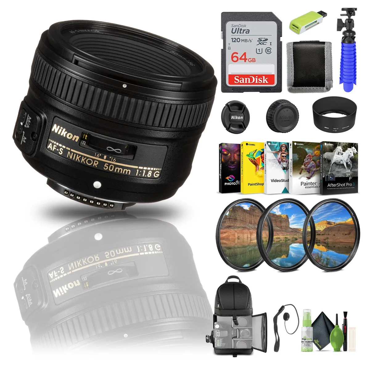Nikon Inc Nikon AF-S NIKKOR 50mm f/1.8G Lens (2199) Bundle camera lens — product photo