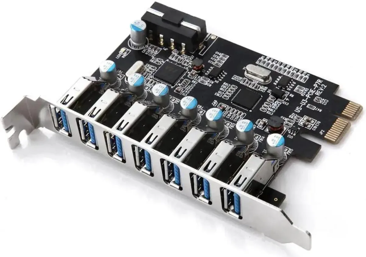 SMUGDESK SMUGDESK 7 Port USB 3.0 PCIe Expansion Card NEC720201 VL812 15Pin SATA Power — product photo