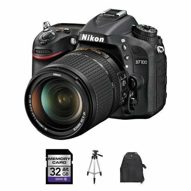 Black Nikon D7100 DSLR with 18-140mm lens and 32GB kit