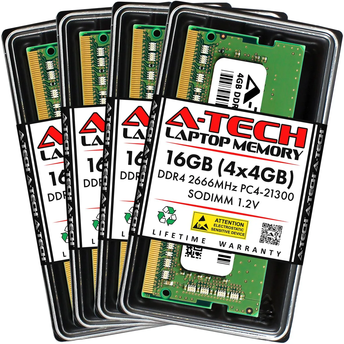 A-Tech A-Tech 16GB (4x4GB) DDR4 2666MHz CL19 1.2V 260-Pin SODIMM Laptop RAM Kit — product photo