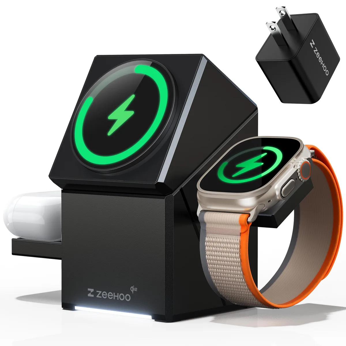 ZEEHOO ZEEHOO CT-X 3-in-1 Magnetic Wireless Charger Qi2 15W Auto-Rotating Black — product photo