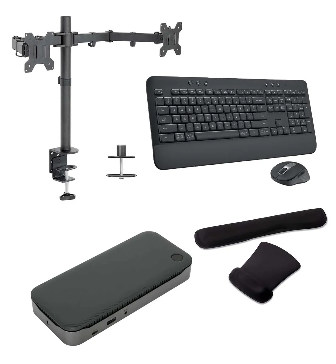 Targus Targus USB-C Quad 4K 100W Fingerprint Dock Bundle with Stand, MK650 & Gel Pad — product photo