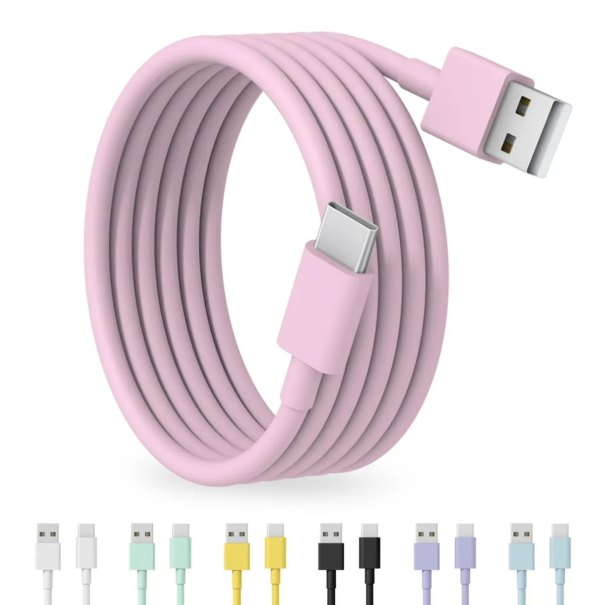 Pink USB-A to USB-C cable, 5 ft, male-to-male connectors