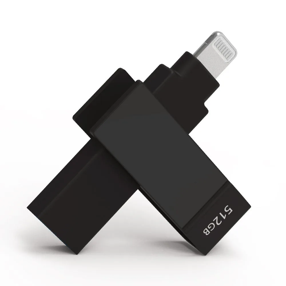 PIODATA PIODATA iXflash 512 GB USB 3.2 Gen 1 Type A &amp; Lightning Black — product photo