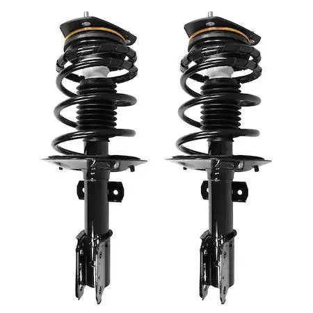 Unity front complete strut assembly kit, pair of silver metal struts with coiled springs and top mounts, new condition