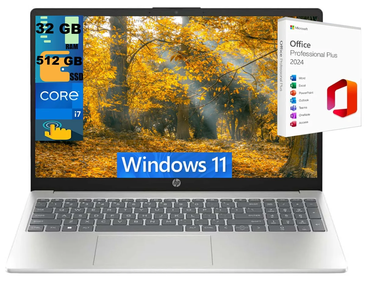 HP HP 15 Laptop i7-1355U 10-core 32GB 512GB SSD Touchscreen Silver — product photo
