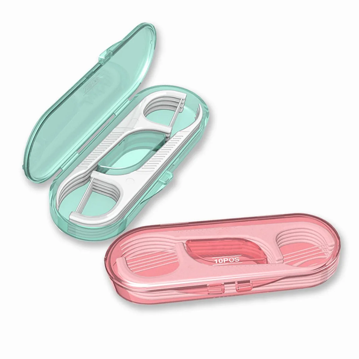 Pink floss pick dispenser with 20 picks and two portable cases