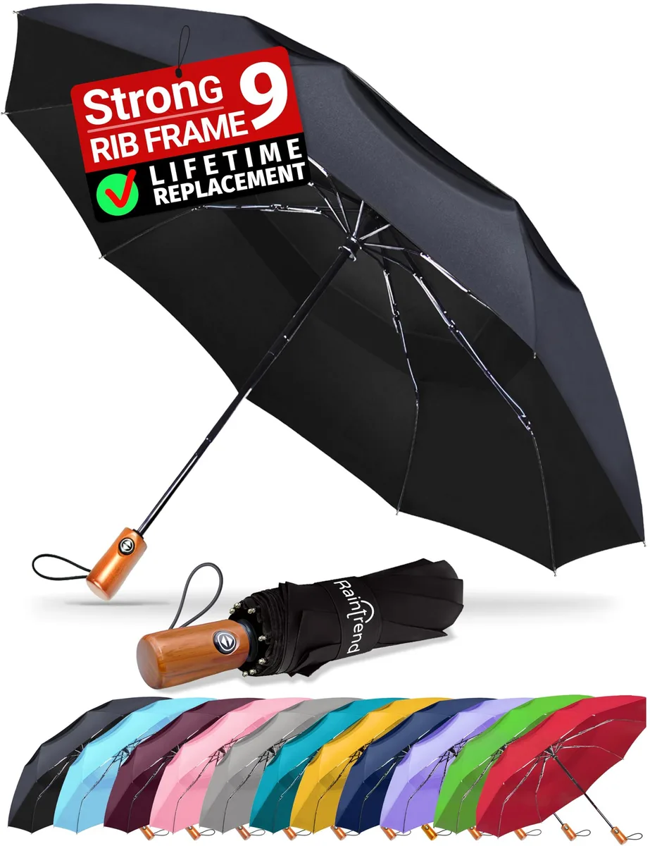  Raintrend 2343778544 automatic umbrella black double canopy 9 ribs — product photo