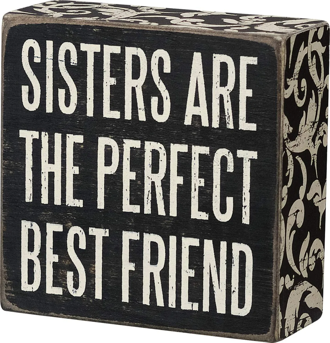 Primitives By Kathy Primitives By Kathy 4 x 4-Inch Wood Box Sign Sisters Are The Perfect Best Friend — product photo