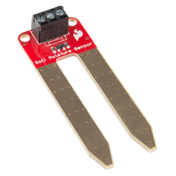 Green rectangular circuit board with two forked probes and a three-pin screw terminal block