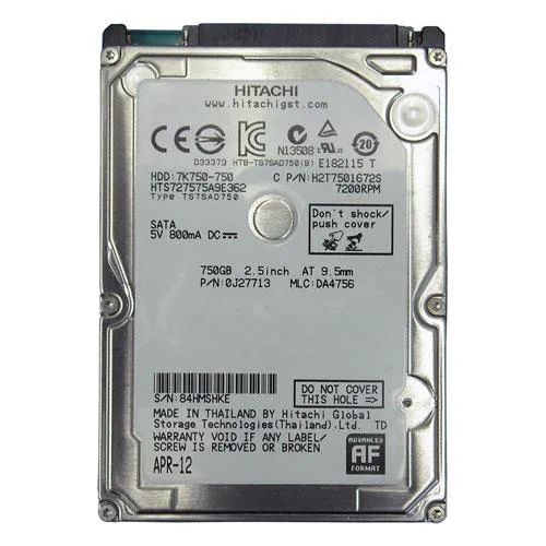 HGST HGST Travelstar 7K750 HTS727575A9E362 750GB 2.5in 7200RPM SATA 16MB cache internal hard drive — product photo