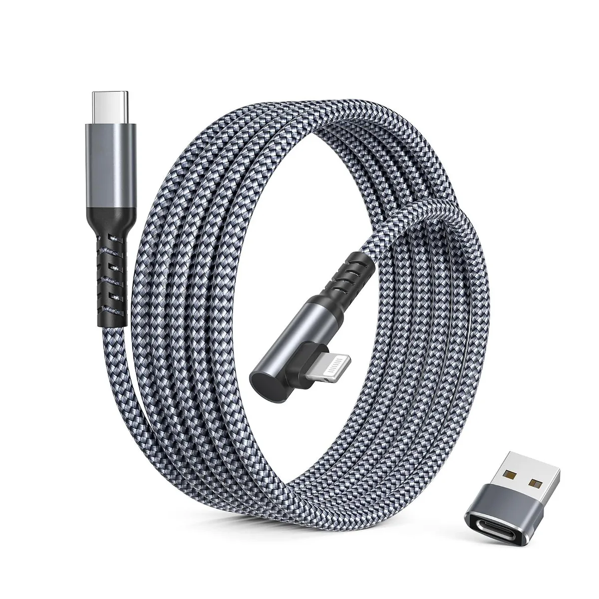 MCHOSE MCHOSE Lightning Cable 6.6FT 90° Right Angle USB-C to Lightning with USB-A Adapter — product photo