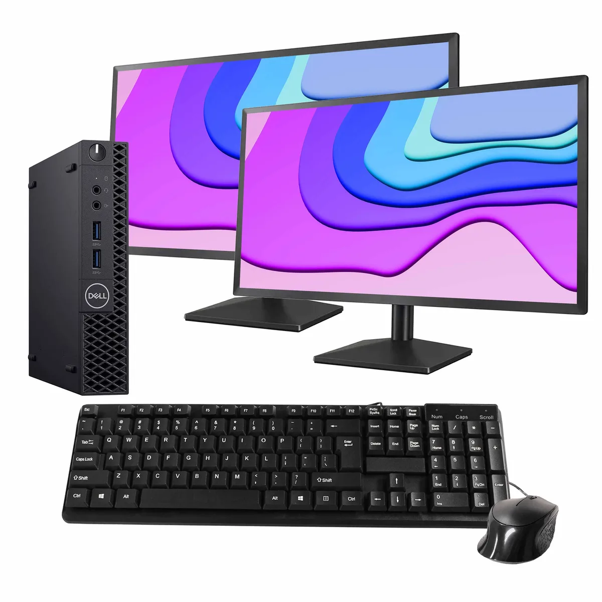 DELL DELL OptiPlex 3070 Mini PC i5-9500T 16GB DDR3 500GB SSD Windows 11 Pro Dual 24" Monitors Keyboard Mouse — product photo