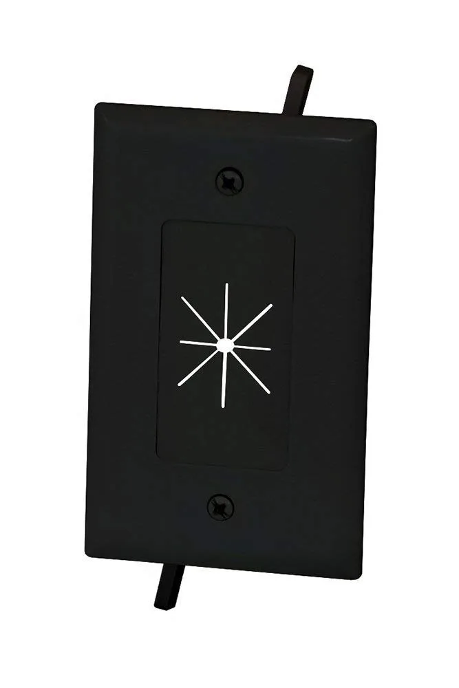 Black single-gang wall plate with flexible cable opening