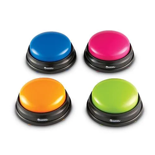 Four coloured answer buzzers in a set of four