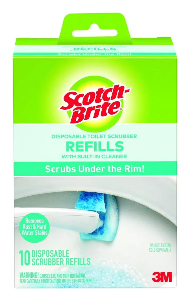Blue disposable toilet scrubber refills in a rectangular pack, 10 count