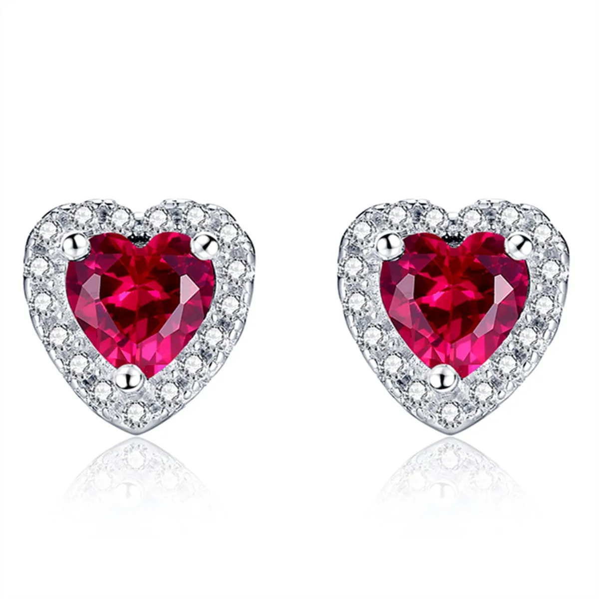 Mabella Fashion Mabella Fashion Heart Shaped Simulated Ruby Stud Earrings 925 Silver .5 ct — product photo