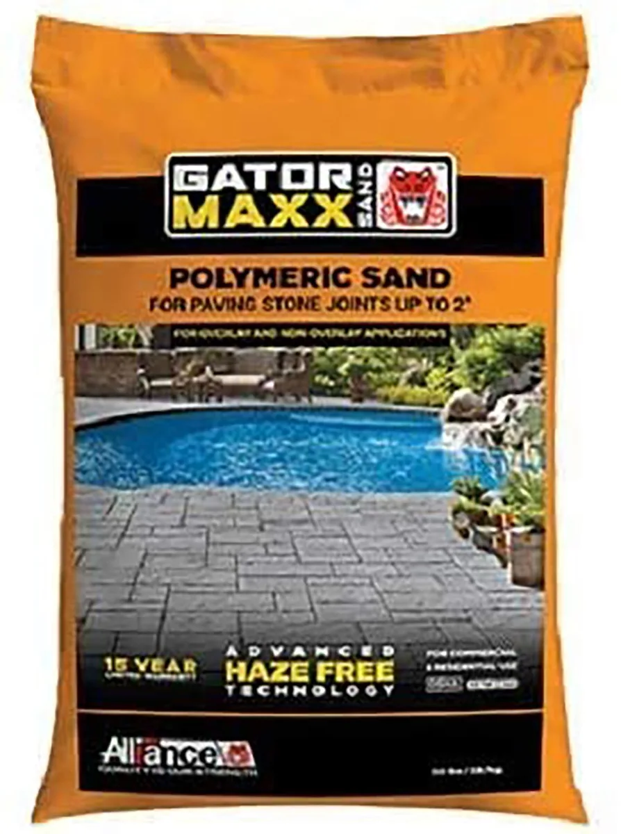 Beige polymeric sand in a 50 lb waterproof bag