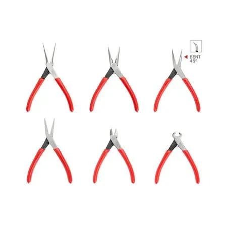 Six-piece mini pliers set with assorted nose types