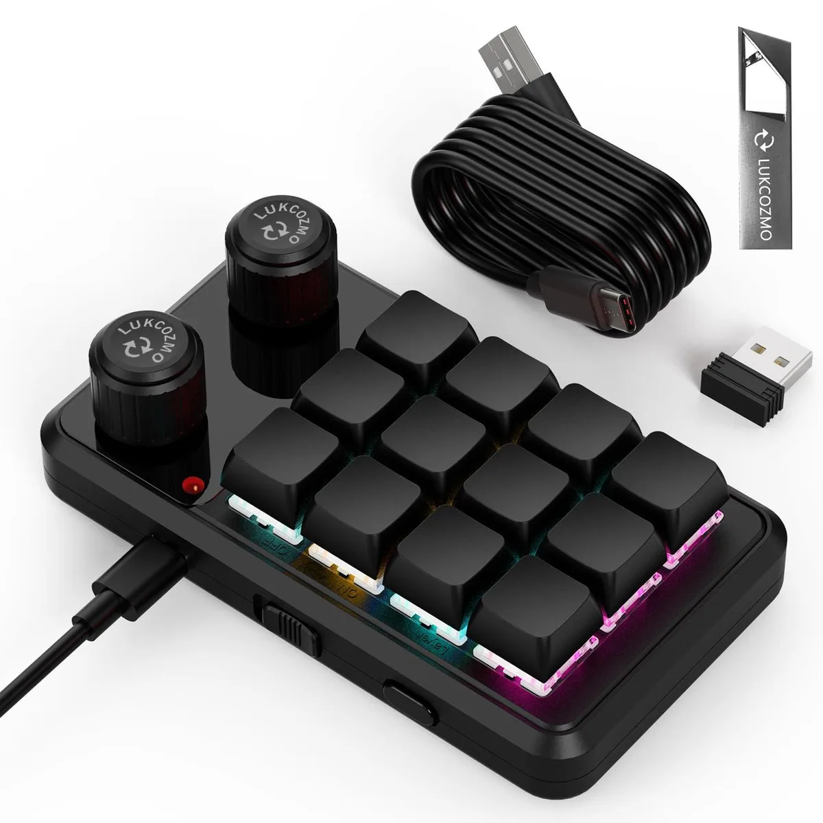 LUKCOZMO 12-Key Macro Pad Mechanical RGB OSU Knob Type-C — product photo