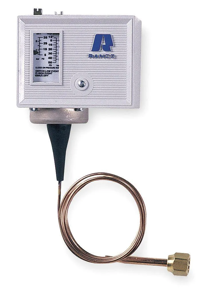 Brown Ranco O10-2054 pressure control with flare fitting and electrical terminals