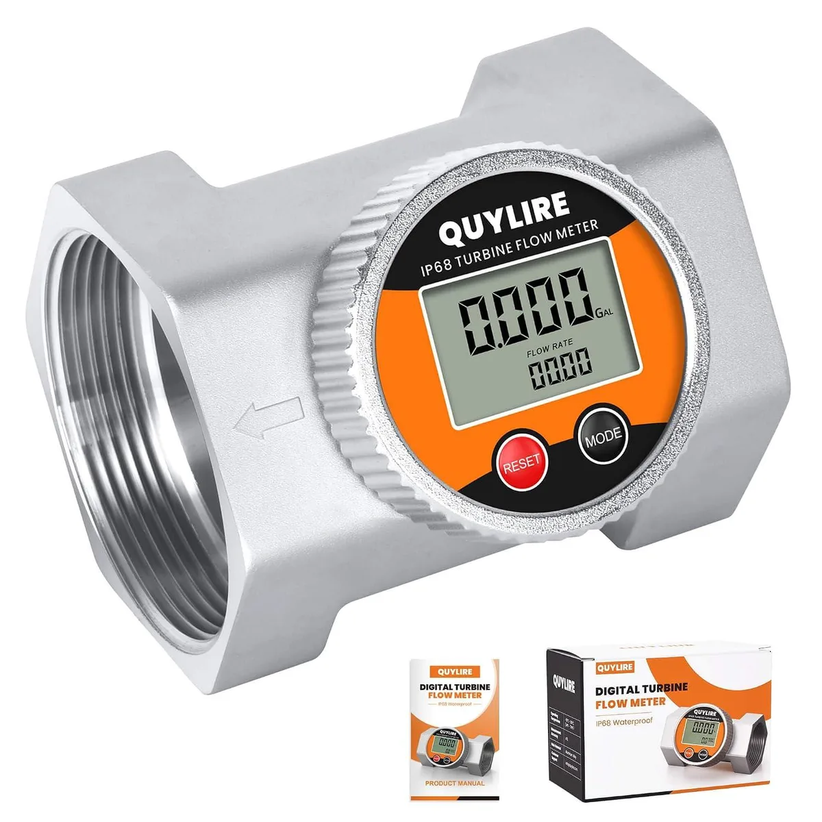 BFKK BFKK Waterproof 3 Inch Flow Meter IP68 ±1% Accuracy 360° Rotatable Screen 20-260 GPM NPT Female Thread — product photo