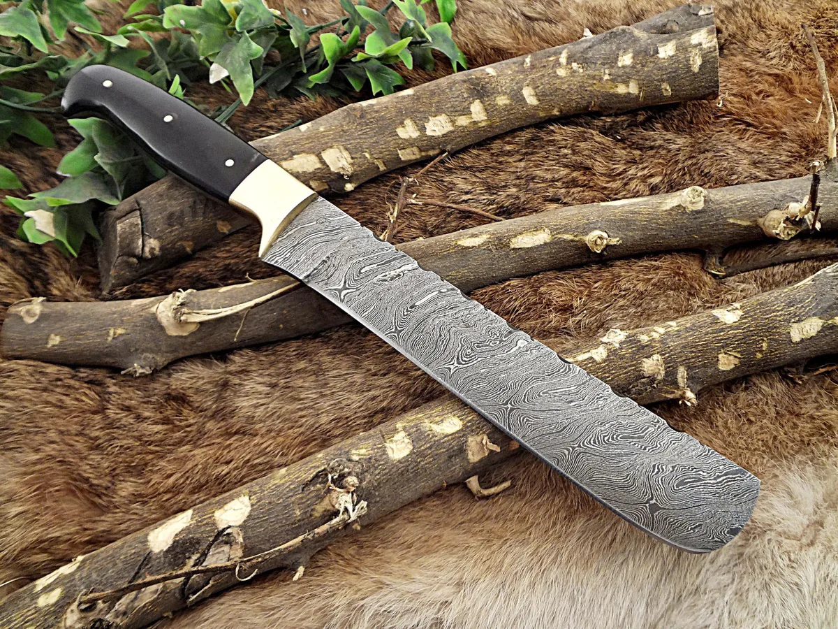 Damascus Depot Damascus Depot Salmon Knife 13.5" 9" Blade Bull Horn Brass Bolster — product photo