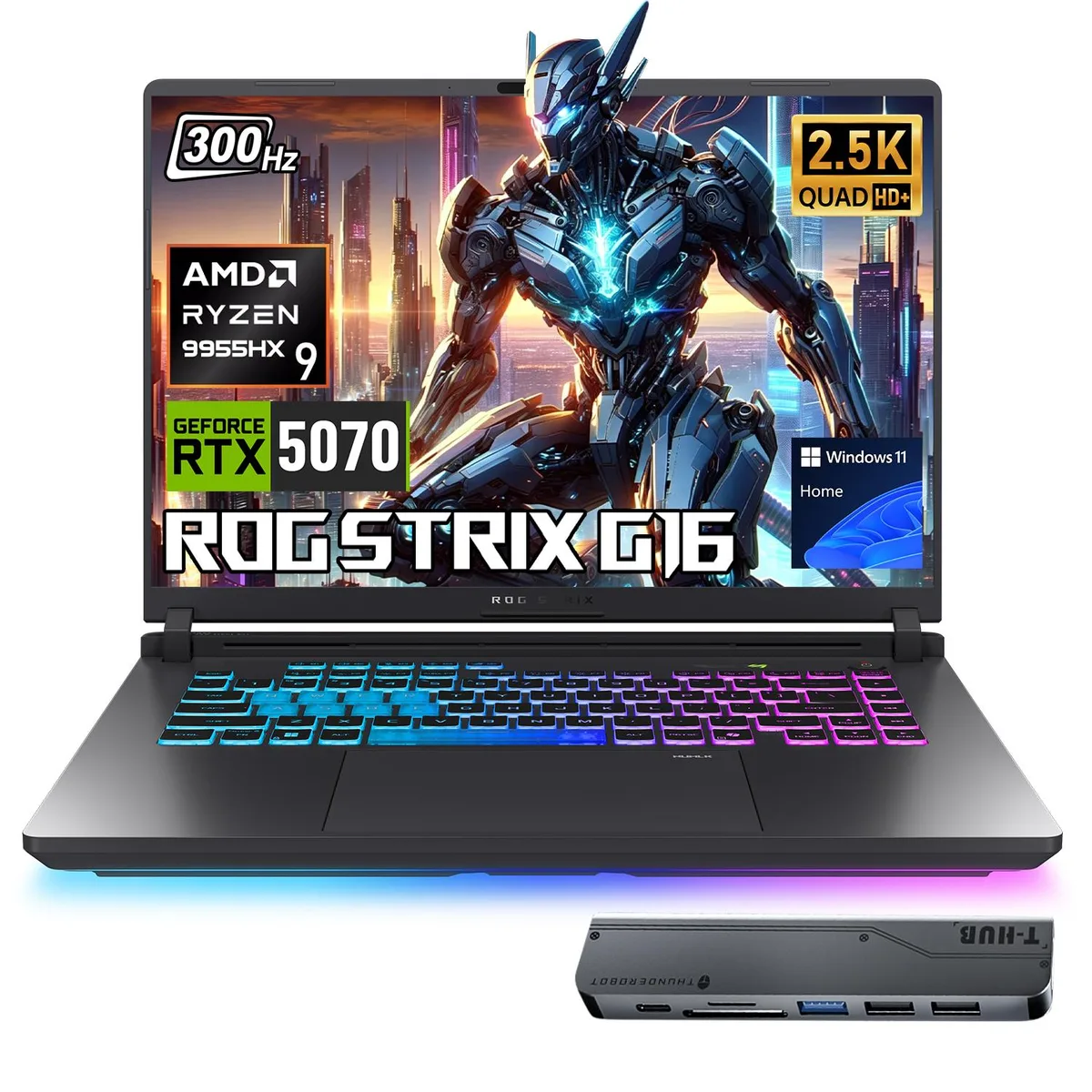 ASUS ASUS ROG G16 laptop AMD Ryzen 9 9955HX RTX 5070 32GB DDR5 1TB 16" WQXGA 300Hz Black w/Bundle — product photo