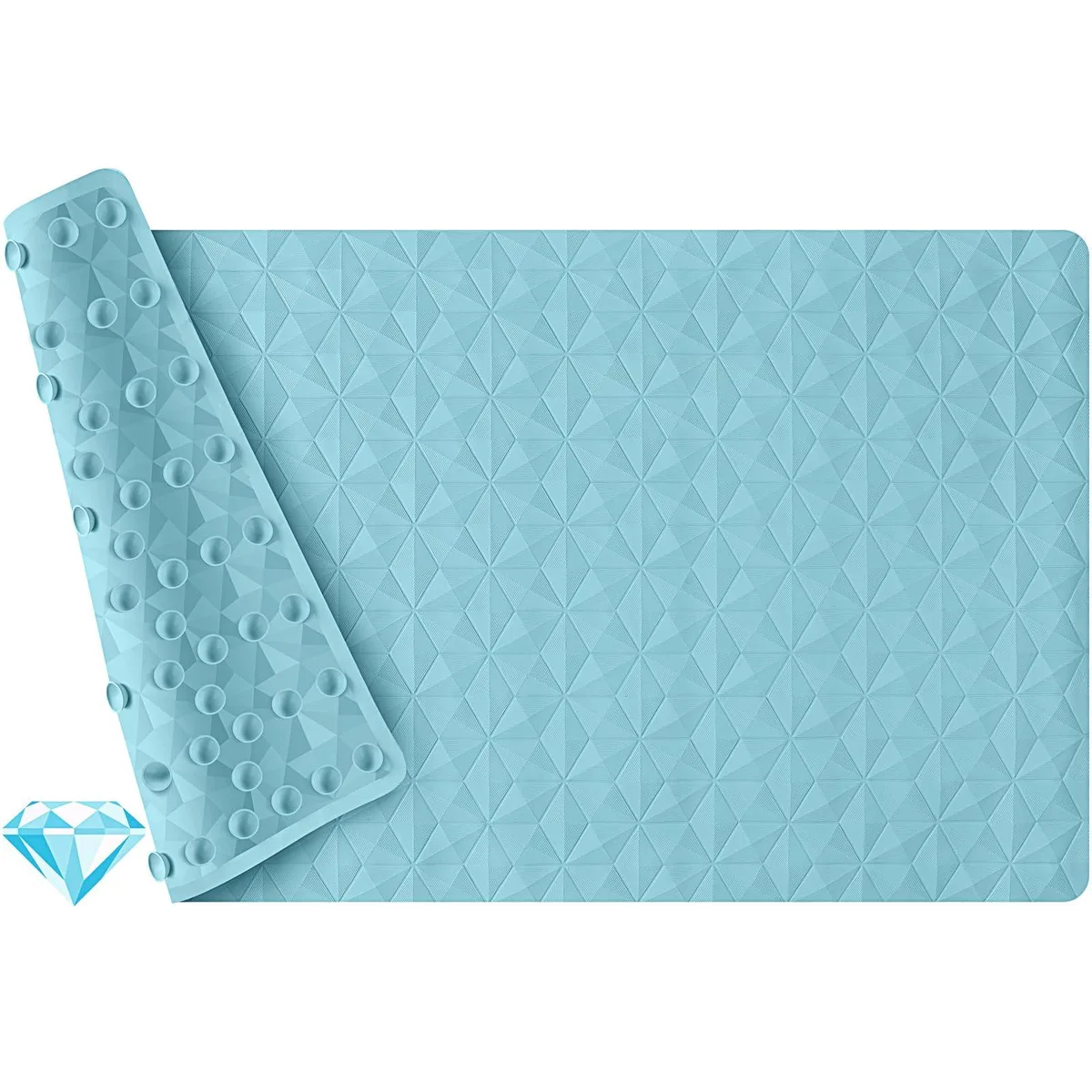 Rectangular rubber bath mat with rhombic texture and 241 suction cups