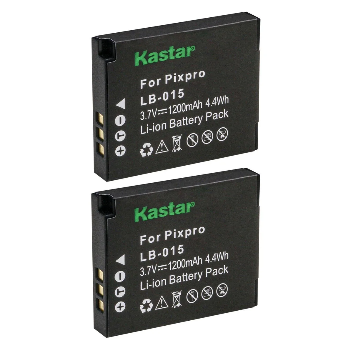 Kastar Kastar LB-015 2-pack 1200mAh 3.7V Li-ion camera battery — product photo
