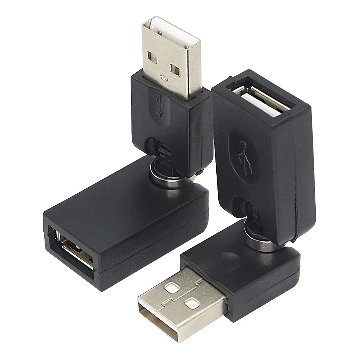 BUCIER BUCIER USB 2.0 Type A Male to Female Swivel Adapter 360° 90° Fold Black — product photo