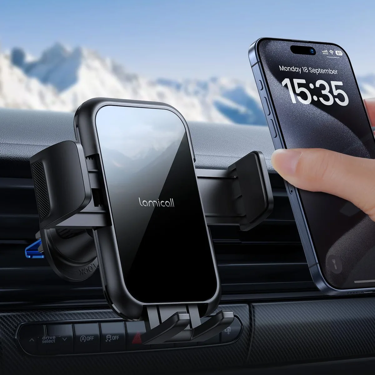 Lamicall Lucite Black vent phone mount with adjustable clamp and metal hook