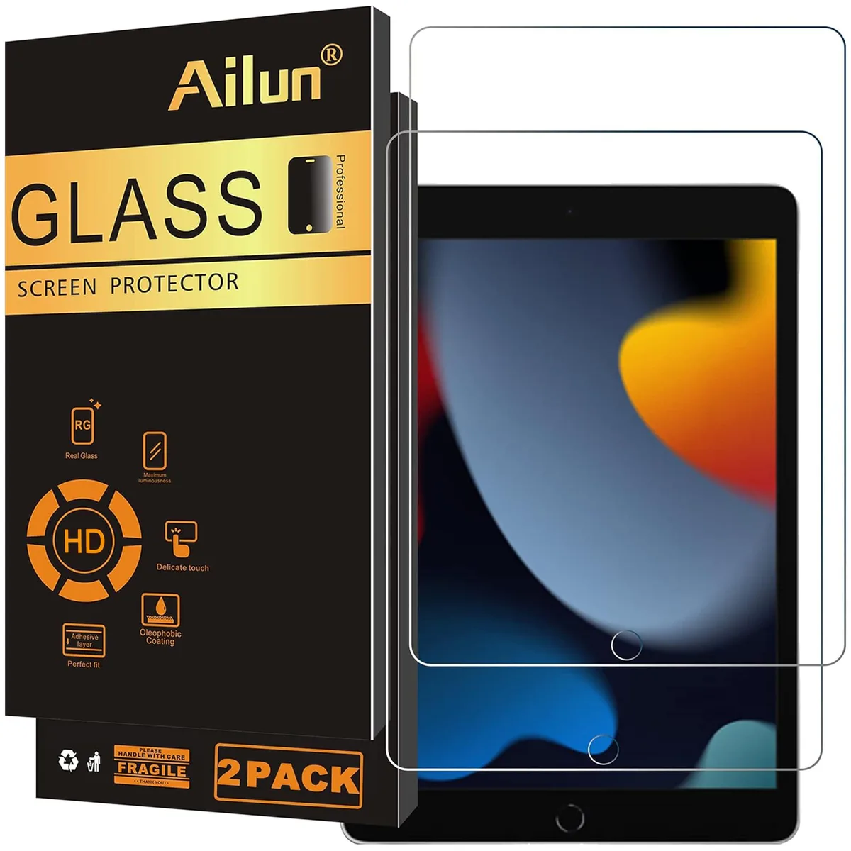  Ailun 2 Pack Tempered Glass Screen Protector iPad 10.2 Inch 9th 8th 7th Gen — product photo