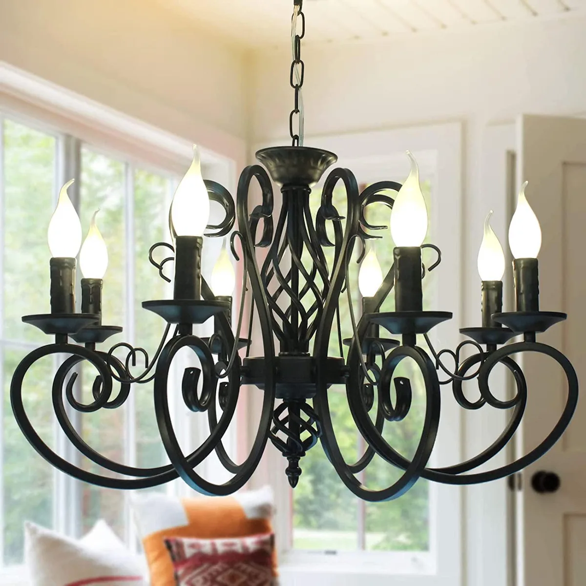Garwarm Garwarm Candle 8-Light Black Chandelier E12 40W 110V 35.4" Chain — product photo