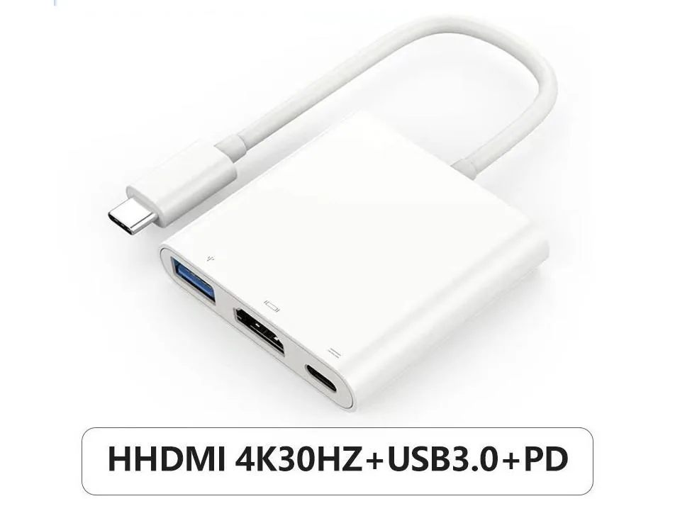 Corn Electronics Corn Electronics USB Type-C to HDMI 4K 30Hz USB 3.0 PD 100W Adapter 3 in 1 White — product photo