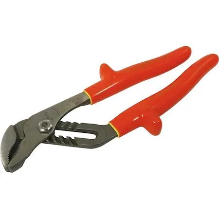 Orange and yellow insulated slip-joint pliers, 12-1/2 inch overall length