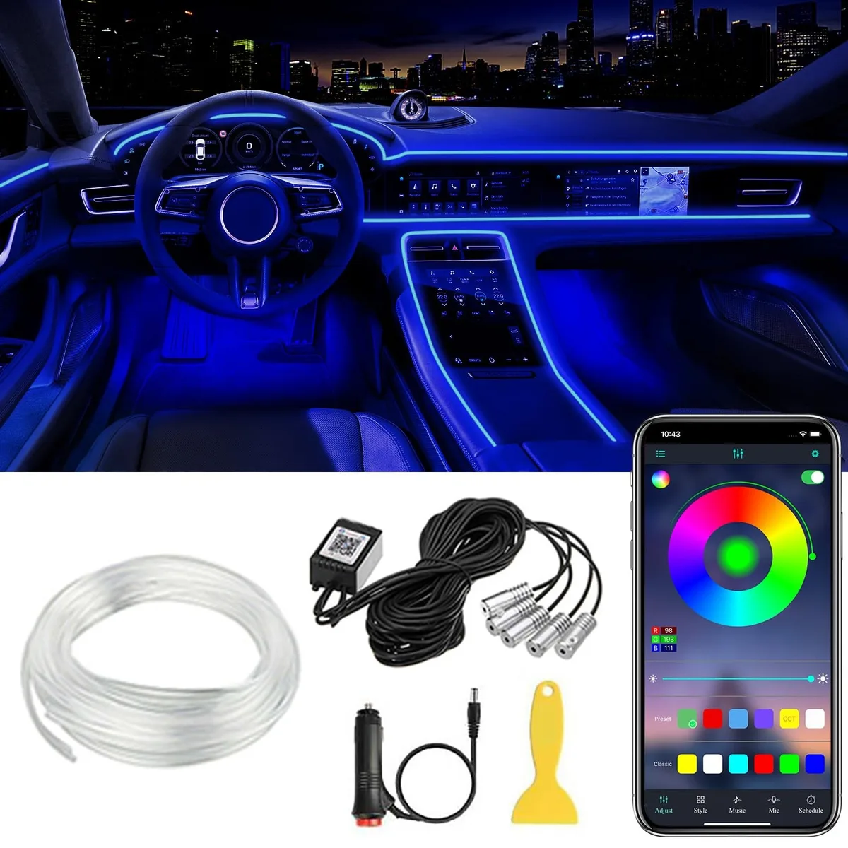 LEDCARE 5-in-1 APP RGB 16M 236in Fiber Optic Car Lighting Kit — product photo