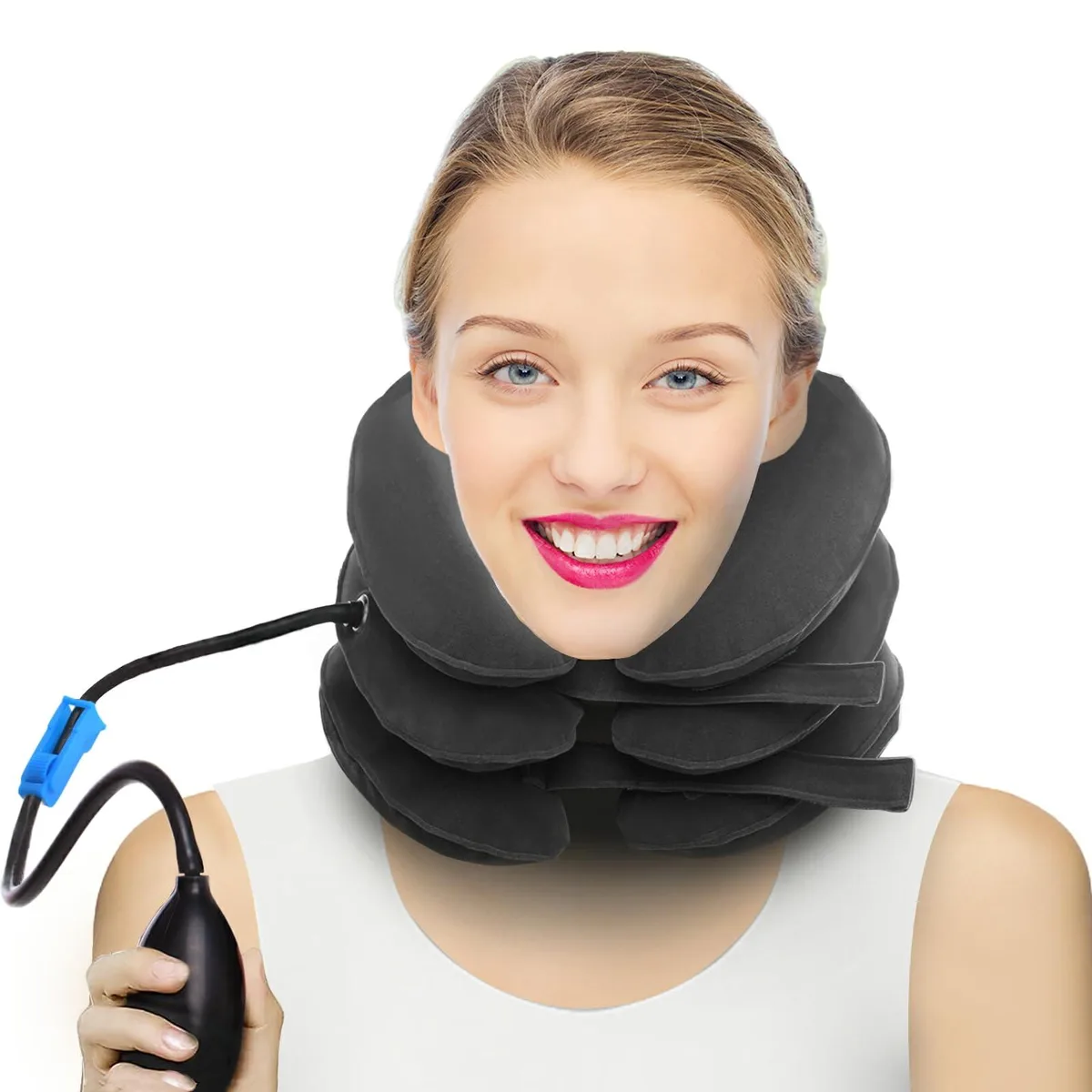 Black inflatable neck traction collar with Velcro straps, pack of 10