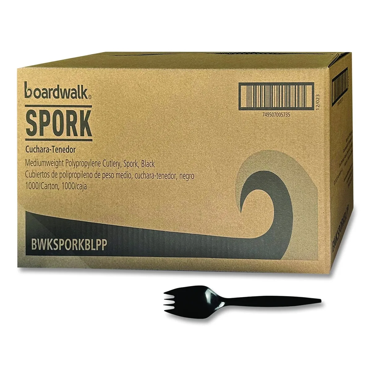Black polypropylene sporks, mediumweight, carton of 1000
