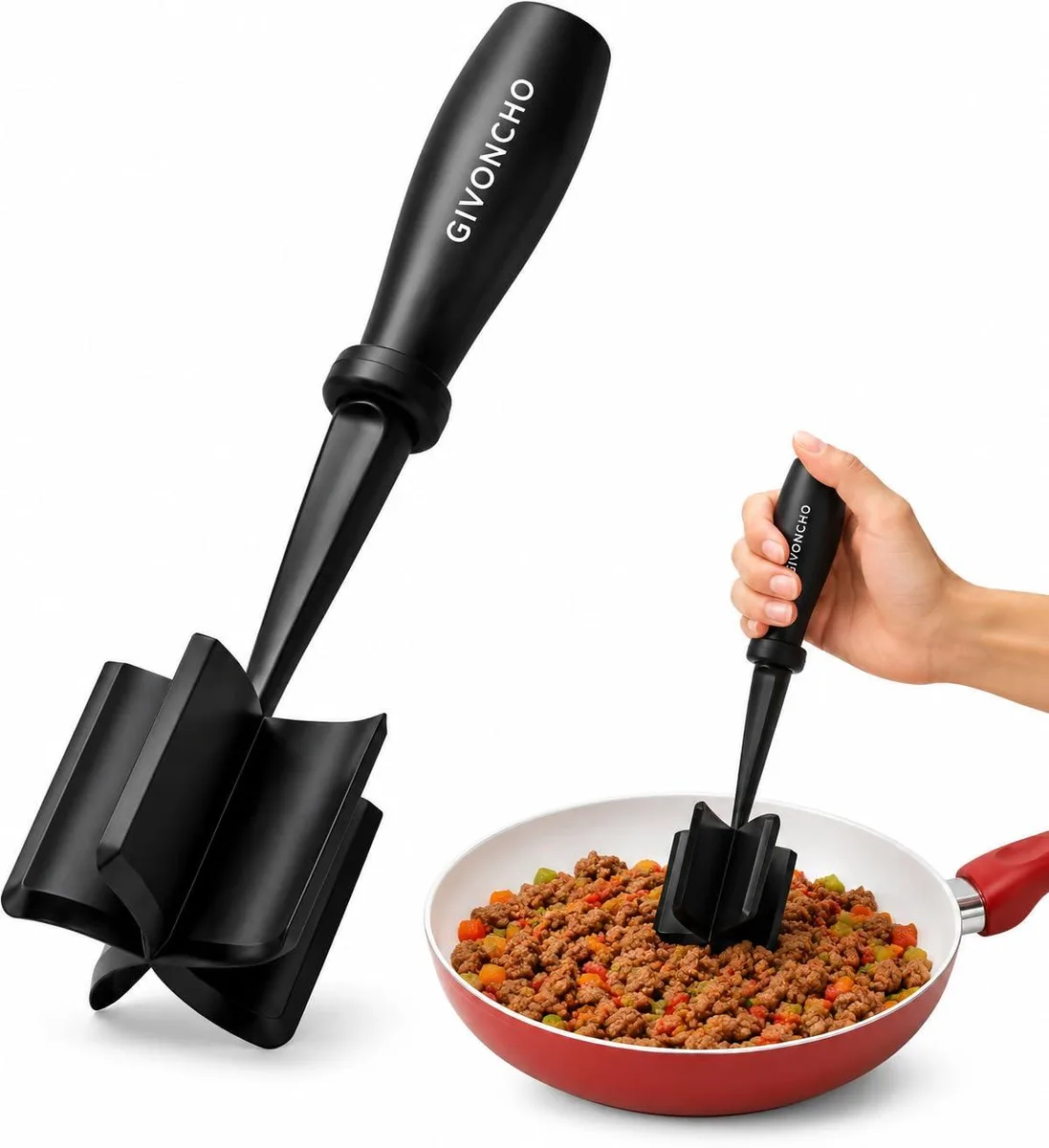 Black nylon meat chopper with multi-blade head and ergonomic handle