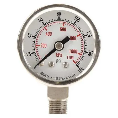 Value Brand Value Brand Commercial Pressure Gauge 0 to 160 psi 1 1/2 in Dial 1/8 in NPT Bottom Mount — product photo
