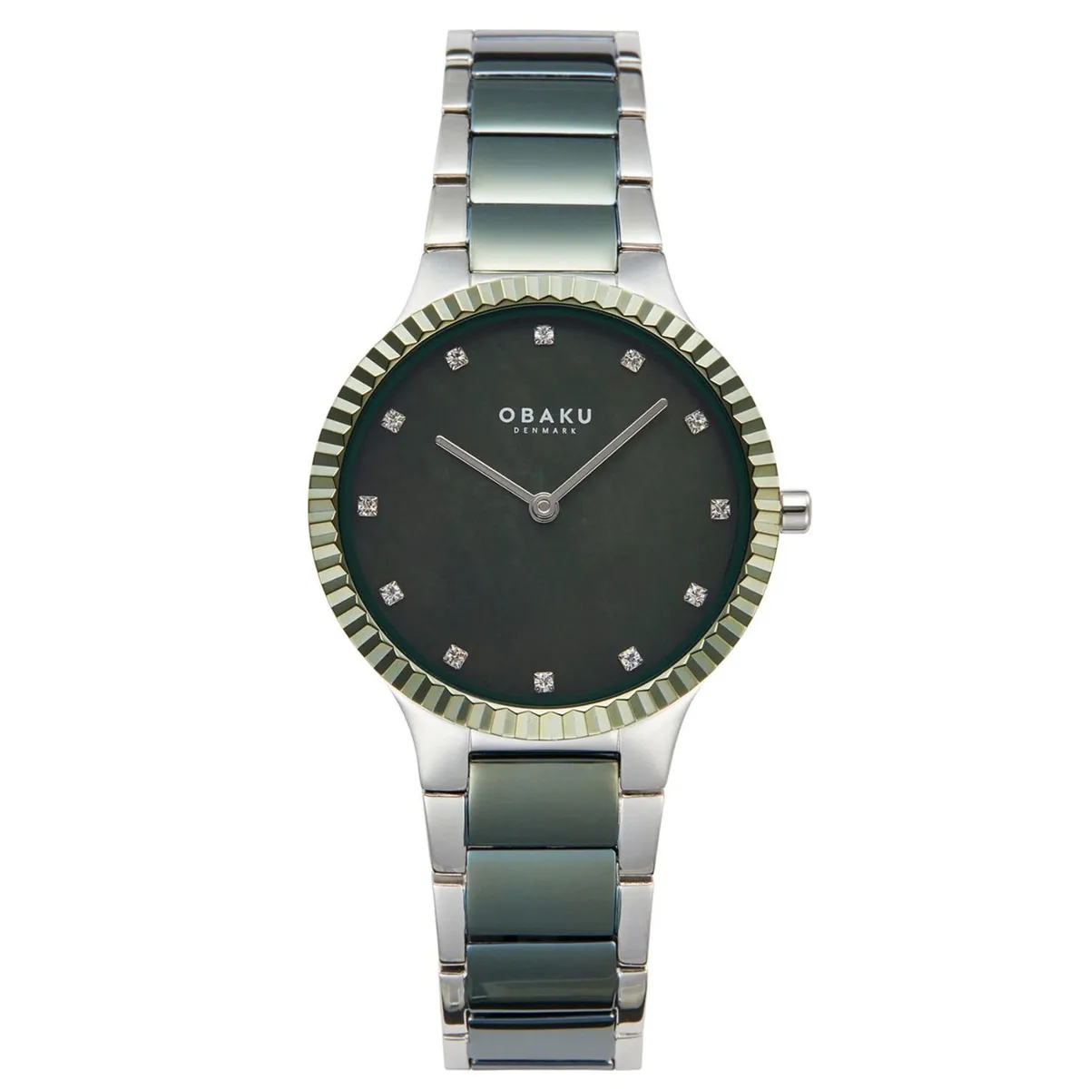 Stainless steel watch with black dial and metal bracelet