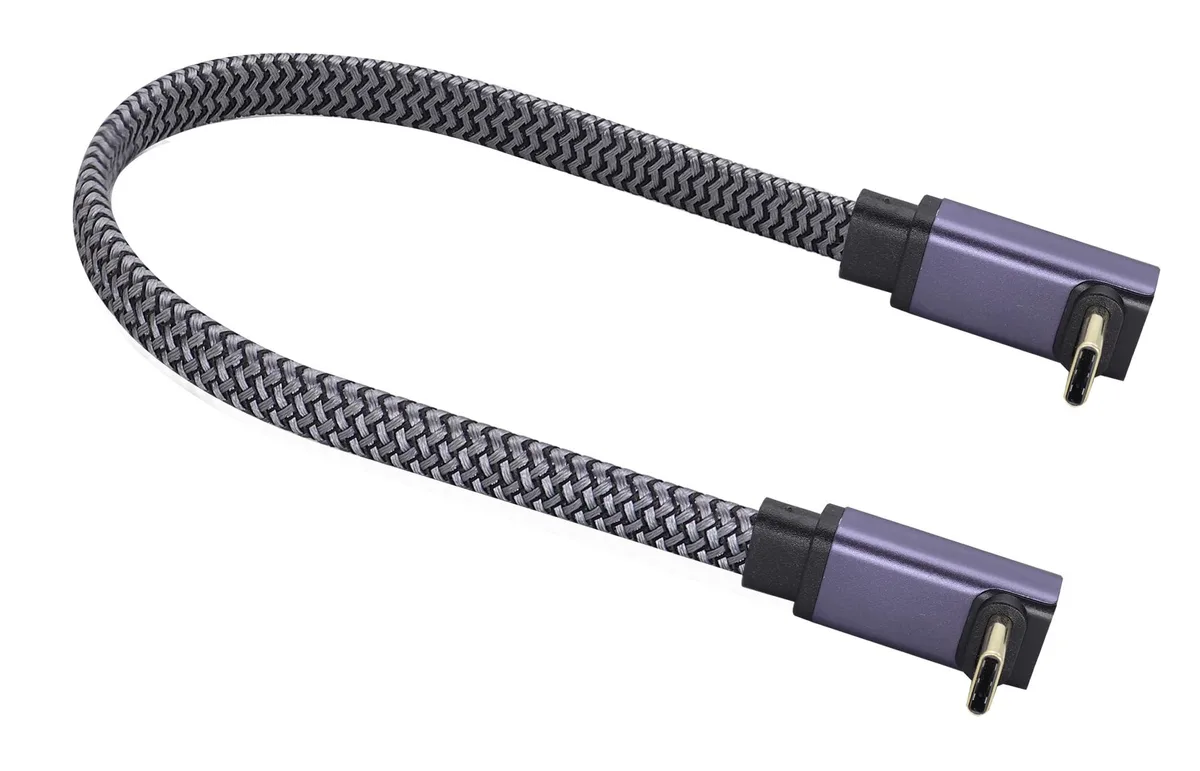 Vszerda Vszerda USB 3.1 Gen 2 Type C flat braided cable 0.3 m 10 Gbps 60 W 4K 60 Hz up/down 90° male-male black/grey — product photo