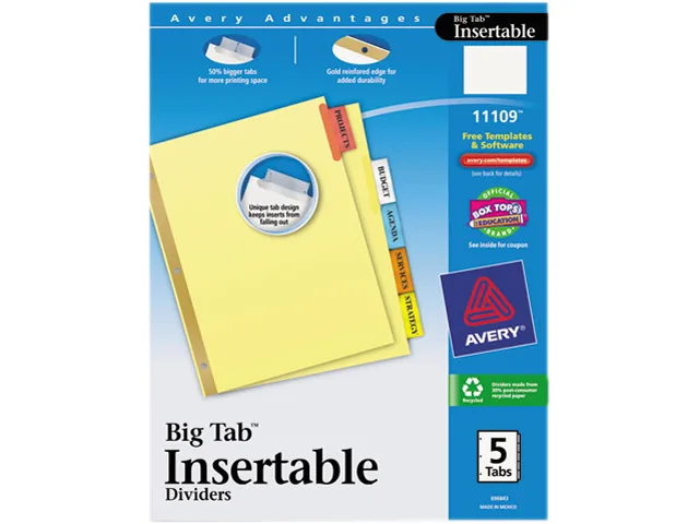Avery Avery 11109 Big Tab Reinforced Dividers, 5-Tab, Multicolor, Buff — product photo