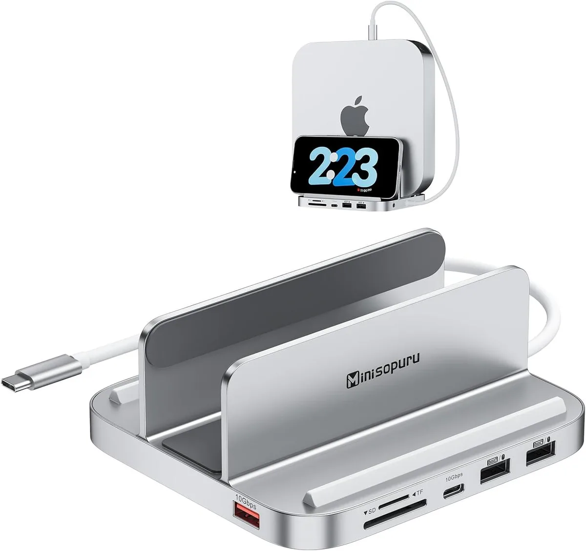 BFKK BFKK Mac Mini Dock & Stand with M.2 NVMe Enclosure, 8-in-1 Hub, 10Gbps USB, Silver — product photo