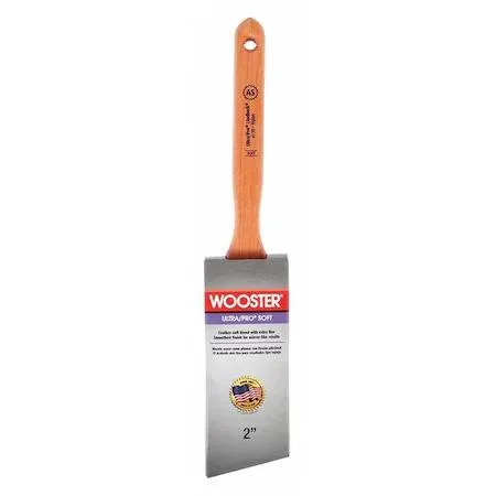 Wood-handled angle sash brush with purple synthetic bristles