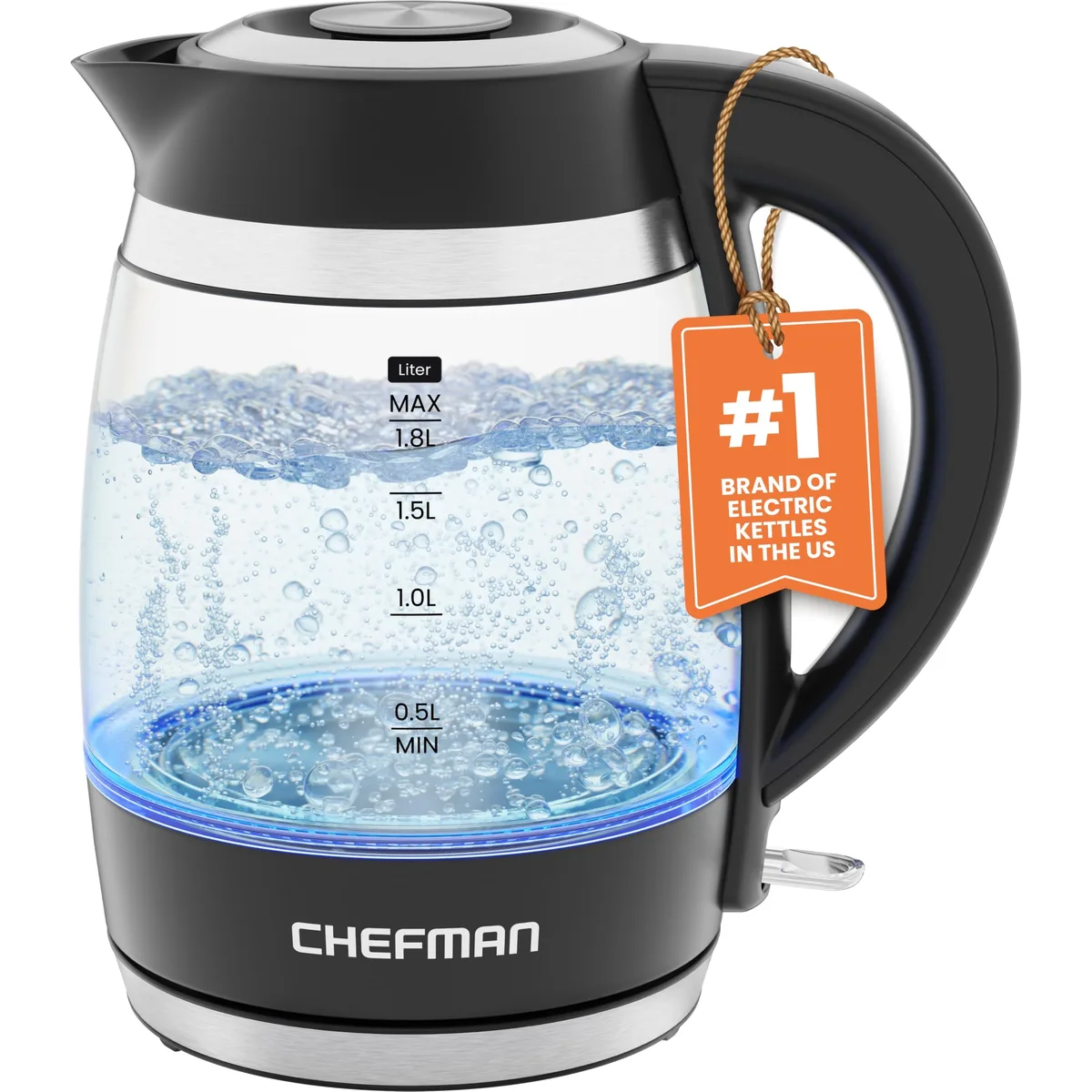  Chefman Fast-Boil RJ11-18-PL 1.8L 1500W Glass Kettle Black — product photo