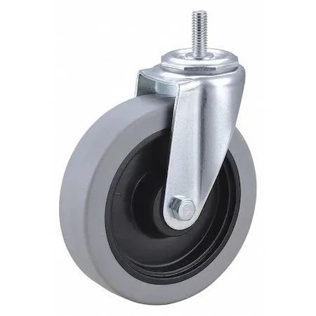 Silver steel stem caster with black polyurethane wheel and threaded stem